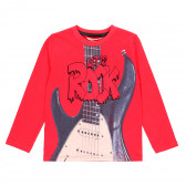Памучна блуза с дълъг ръкав и принт на китара за момче червена Boboli 185675 