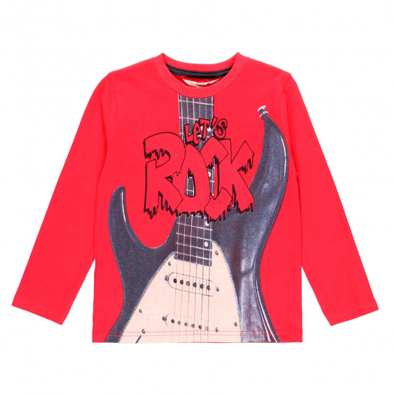 Памучна блуза с дълъг ръкав и принт на китара за момче червена Boboli 185675 