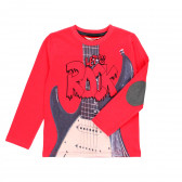 Памучна блуза с дълъг ръкав и принт на китара за момче червена Boboli 185676 2