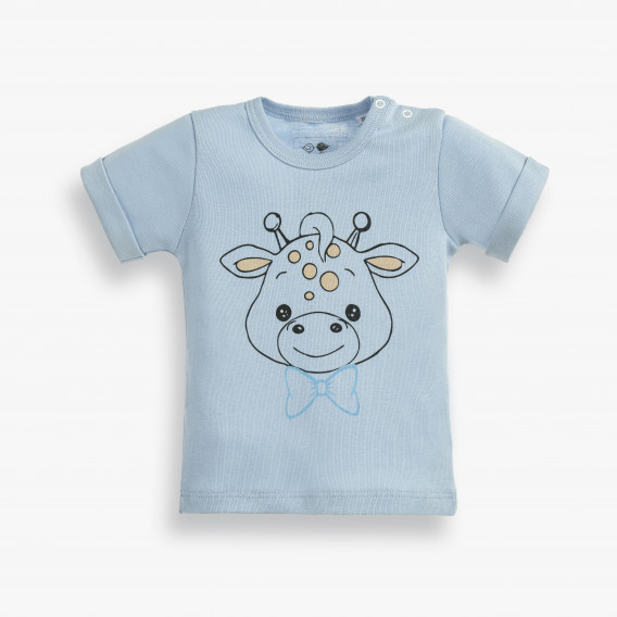 Памучна тениска с подгъв на ръкавите и принт за бебе момче, светло синя PIPPO&PEPPA 185939 