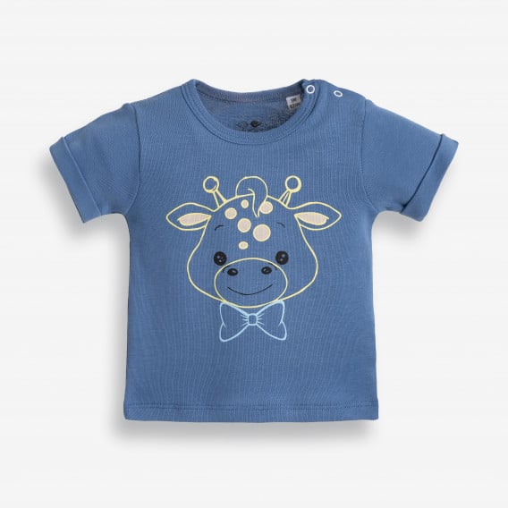 Памучна тениска с подгъв на ръкавите и принт за бебе момче, тъмно синя PIPPO&PEPPA 185943 