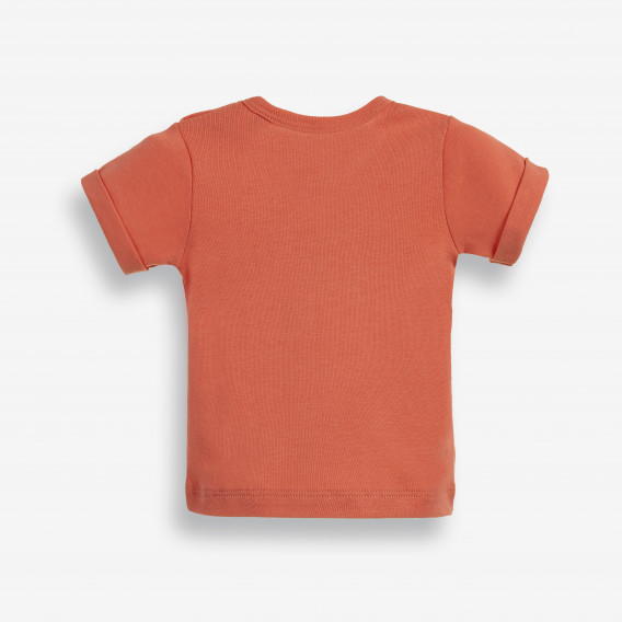 Памучна тениска с подгъв на ръкавите и принт за бебе в коралов цвят PIPPO&PEPPA 185948 2