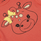Памучна тениска с подгъв на ръкавите и принт за бебе в коралов цвят PIPPO&PEPPA 185949 3