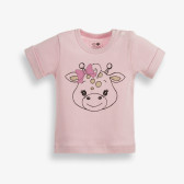 Памучна тениска с подгъв на ръкавите и принт за бебе момиче, розова PIPPO&PEPPA 185951 