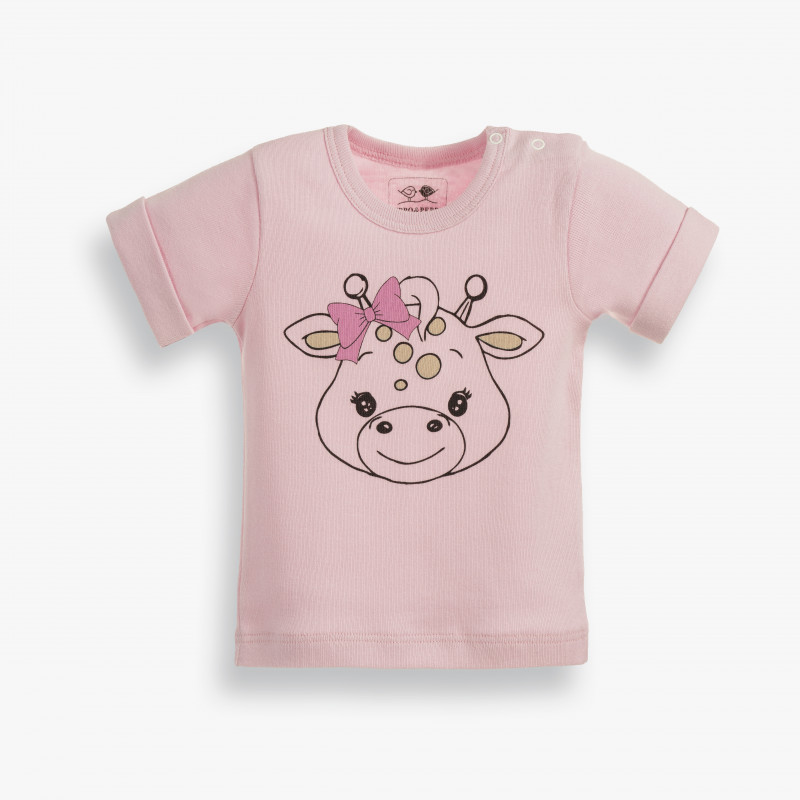 Памучна тениска с подгъв на ръкавите и принт за бебе момиче, розова  185951