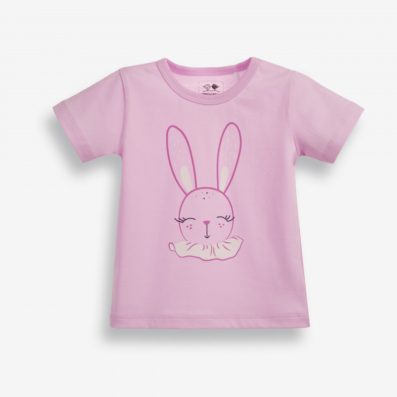 Памучна тениска за бебе момиче с принт на зайче, лилава  185959
