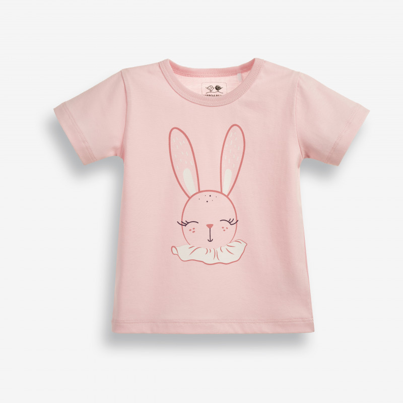 Памучна тениска за бебе момиче с принт на зайче, розова  185963