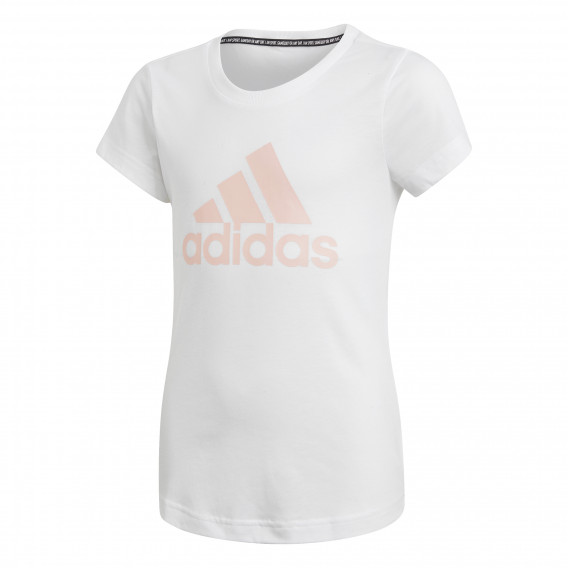 Тениска с розово лого на марката за момиче бяла Adidas 187265 