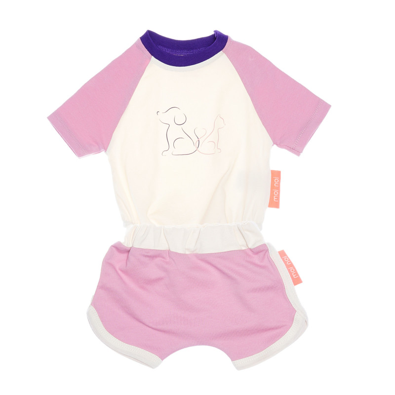 Памучен комплект за бебе боди с къси панталони в бежово и розово  187521