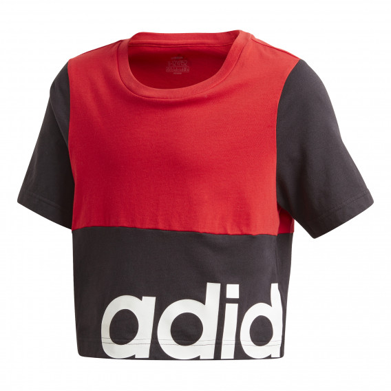 Памучна тениска в червено и черно с надпис на бранда за момиче Adidas 187929 