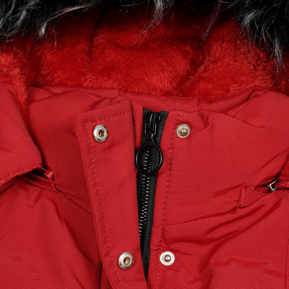 Дълго зимно яке с пухена качулка за момиче, червено MC United 188195 2