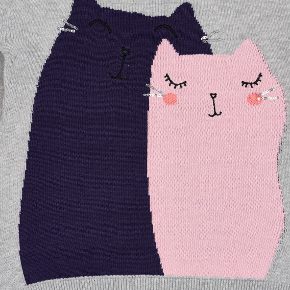 Пуловер с апликация на котета за момиче сив Cool club 188590 2