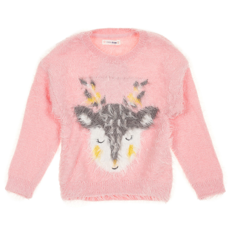 Пуловер с апликация за момиче розов  188939