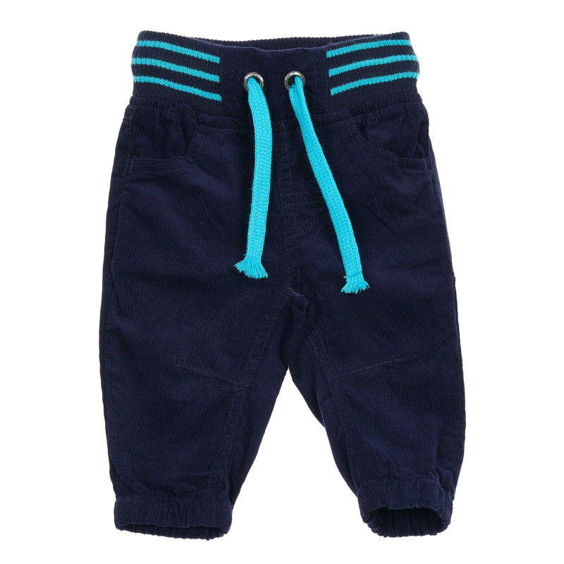 Памучни панталони с контрастни акценти за бебе за момче сини  190530