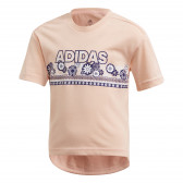 Тениска с надпис на бранда и флорален принт за момиче розова Adidas 193053 