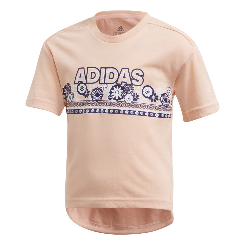 Тениска с надпис на бранда и флорален принт за момиче розова  193053
