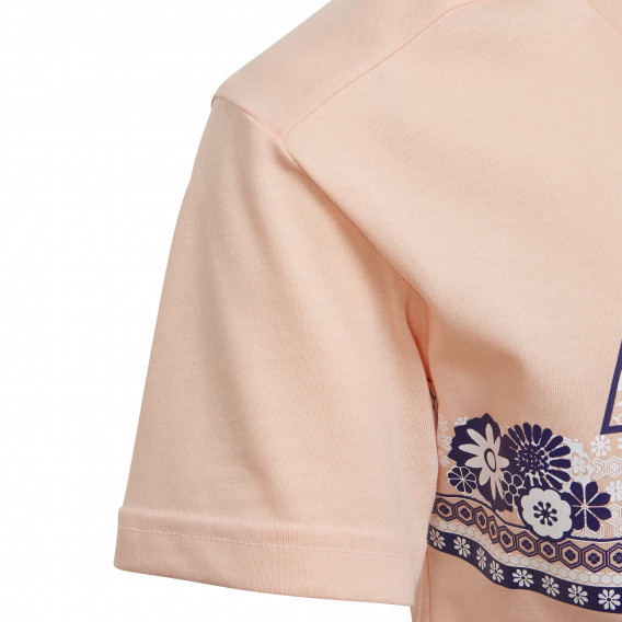 Тениска с надпис на бранда и флорален принт за момиче розова Adidas 193055 3