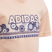 Тениска с надпис на бранда и флорален принт за момиче розова Adidas 193056 4