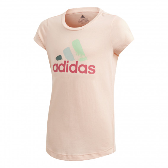 Памучна тениска с логото на бранда за момиче светло розова Adidas 193121 