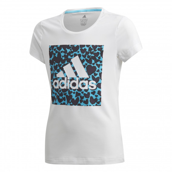 Тениска с щампа на сърца и логото на бранда за момиче бяла Adidas 193136 