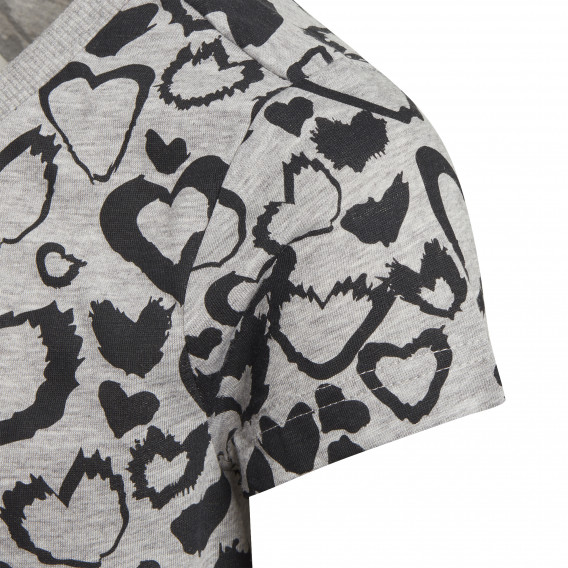 Тениска с принт на сърца и розово лого на бранда за момиче сива Adidas 193151 3