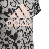 Тениска с принт на сърца и розово лого на бранда за момиче сива Adidas 193152 4