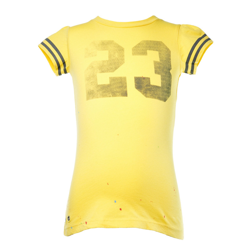 Памучна тениска с принт номер 23 за момиче, жълта  19414