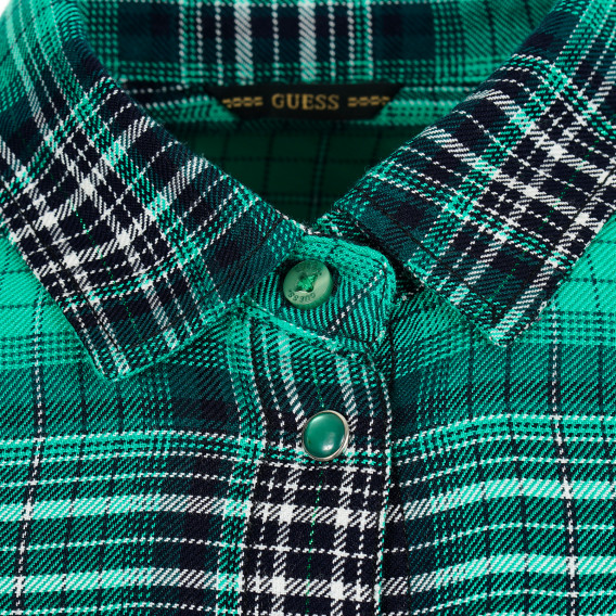 Карирана риза тип туника с дълъг ръкав за момиче зелена Guess 194236 2