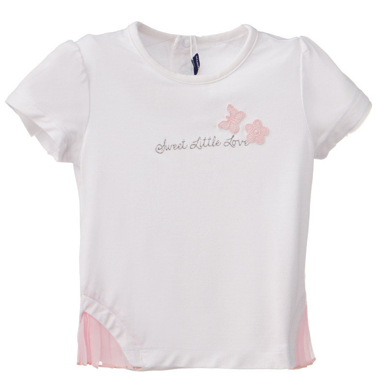 Памучна тениска за бебе момиче в бяло и розово  195186