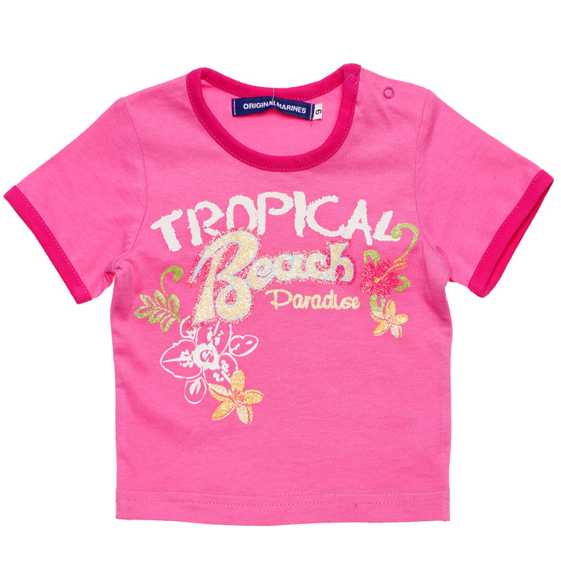 Памучна тениска за бебе за момиче розова  195648
