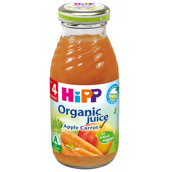 Био сок от ябълки и моркови, 3-5 месеца, стъклена бутилка 200 мл. Hipp 19637 