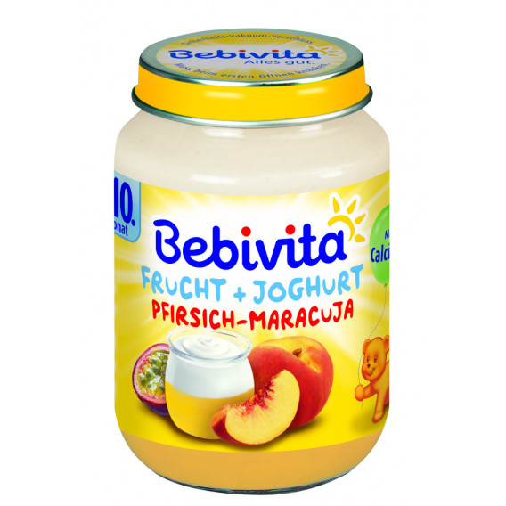 Пюре от йогурт, праскова и маракуя, 9-11 месеца, бурканче 190 гр. Bebivita 19657 