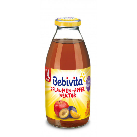 Нектар от ябълки и сливи, 3-5 месеца, стъклена бутилка 200 мл. Bebivita 19664 