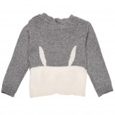 Пуловер с бродерия - зайче за момиче сив Idexe 197405 2
