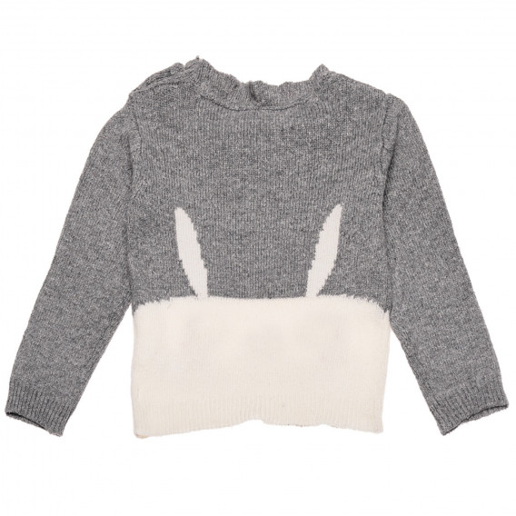 Пуловер с бродерия - зайче за момиче сив Idexe 197405 2