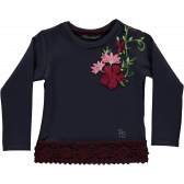 Блуза с дълъг ръкав за момиче с бродирани цветя и кант в бордо за момиче Picolla Speranza 20290 
