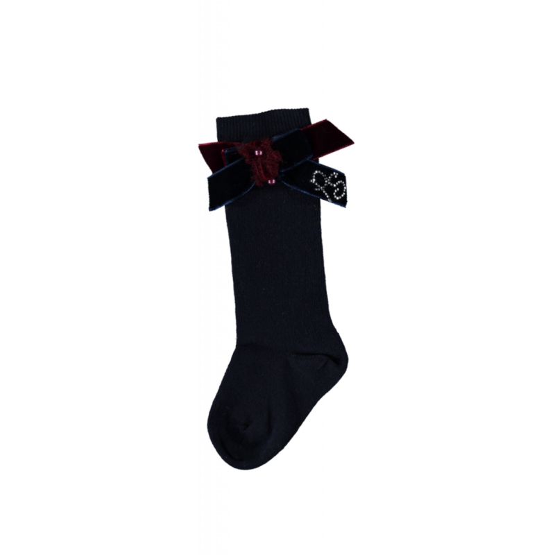 Дълги чорапи за момиче със сребристо лого на марката и панделка в горната част  20345