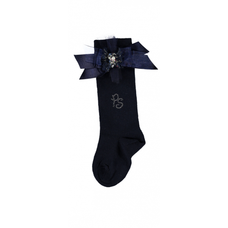 Дълги чорапи за момиче с лого на марката и тъмносиня панделка в горната част  20346