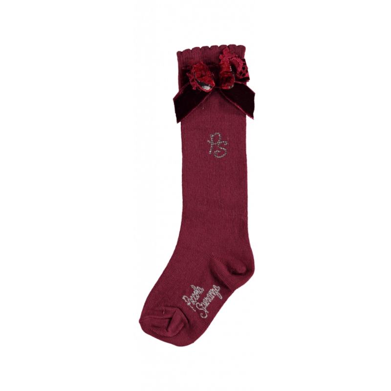 Дълги Чорапи За Момиче С Лого На Марката И кадифена червена Панделка В Горната Част  20348