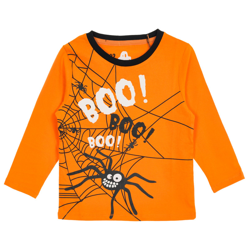 Памучна блуза с дълъг ръкав и принт на паяк за момче оранжева  203811