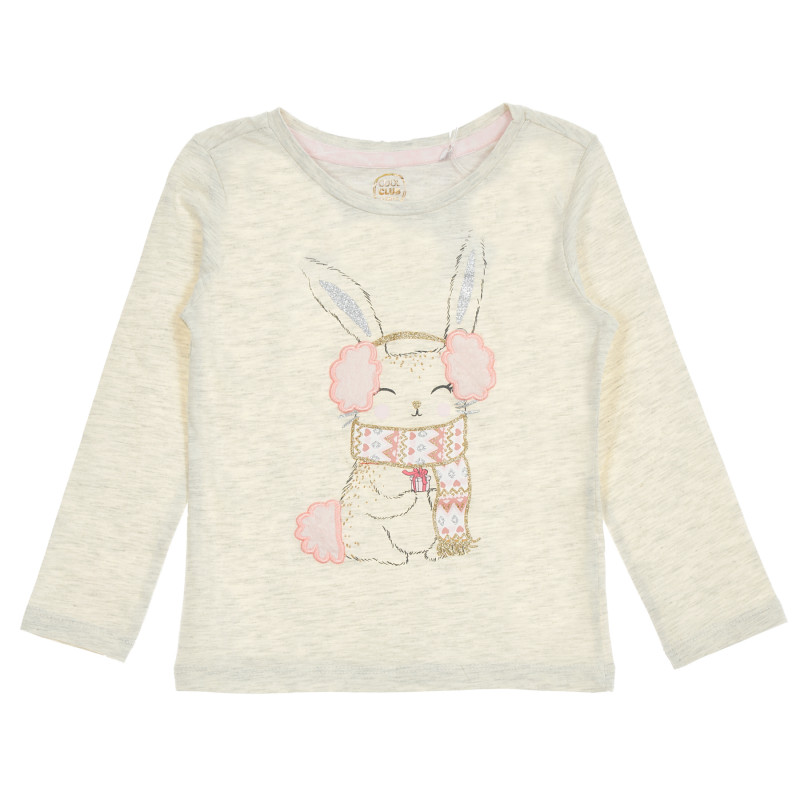 Памучна блуза с дълъг ръкав и щампа на зайче за момиче многоцветна  203871