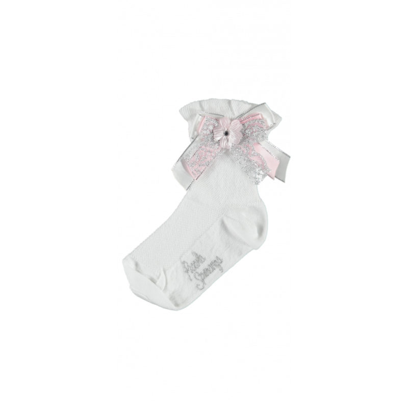 Чорапи за момиче със сребриста панделка от дантела  20406