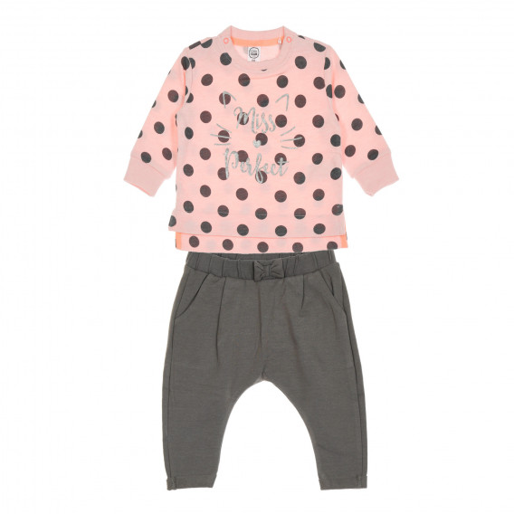 Комплект блуза и панталон за бебе в розово и сиво Cool club 204155 
