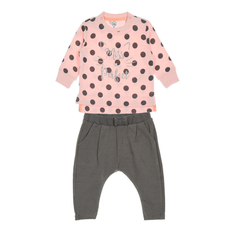 Комплект блуза и панталон за бебе в розово и сиво  204155