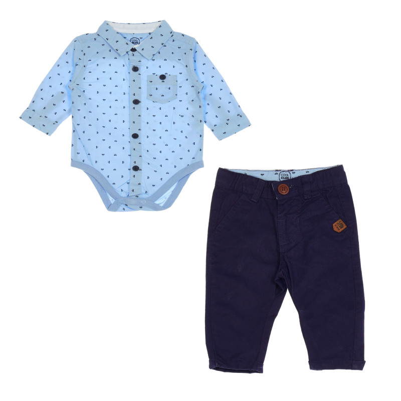 Комплект боди-риза и панталон за бебе, сини  204198
