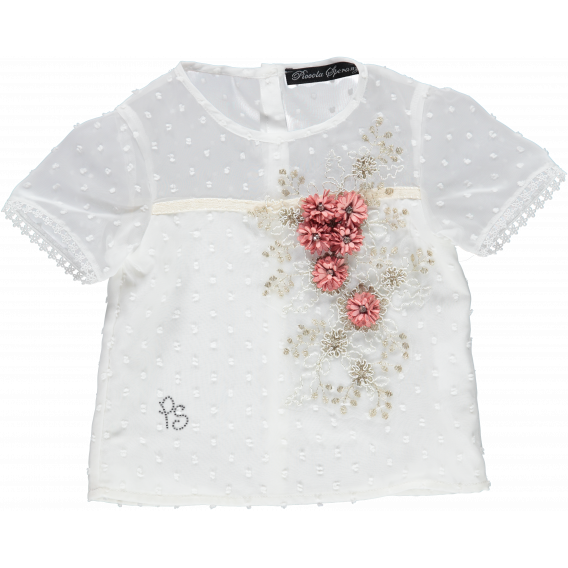 Блуза с къс ръкав и флорална апликация и копчета на гърба. за момиче Picolla Speranza 20433 2