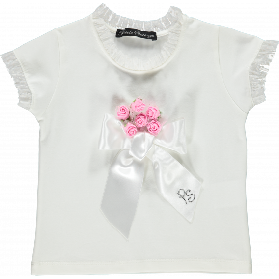 Блуза с къс ръкав и апликация панделка за момиче Picolla Speranza 20436 