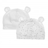 Комплект от два броя памучни шапки за бебе бели Tape a l'oeil 204449 