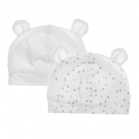 Комплект от два броя памучни шапки за бебе бели Tape a l'oeil 204449 