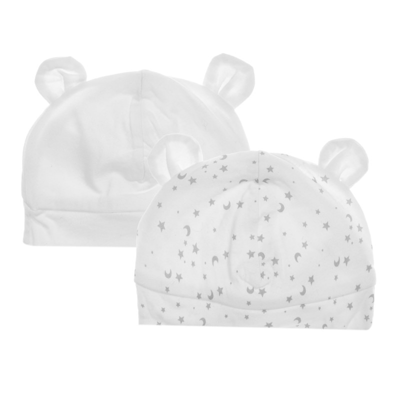 Комплект от два броя памучни шапки за бебе бели  204449
